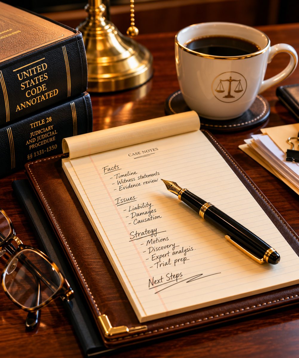 Federal case preparation imagery tied to federal criminal defense attorney matching